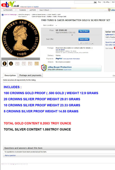 cyberwurl 's eBay Listing Using our 1980 Turks and Caicos Lord Mountbatten 100 Crowns Photograph
